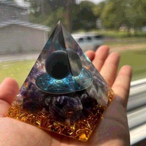 Orgone Pyramid Obsidian Ball & Amethyst Crystal Gift Nubian Orgone Pyramid